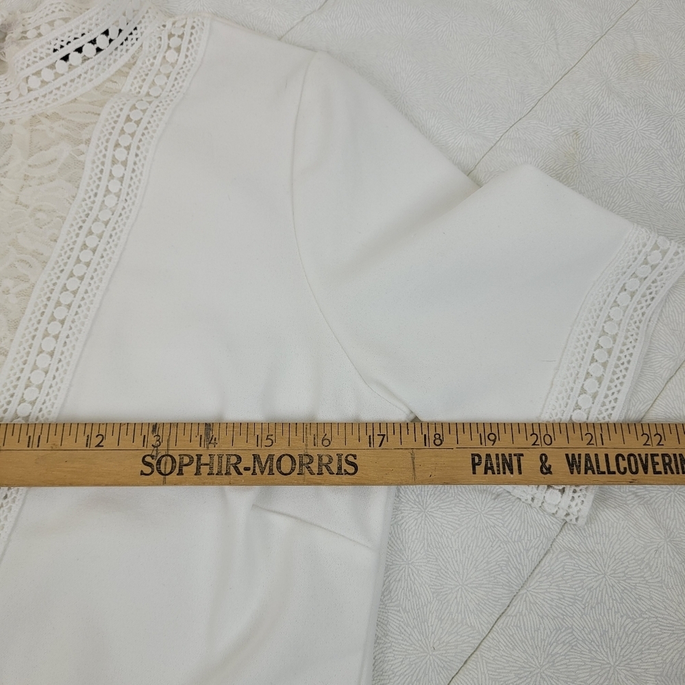 Scobe white deep v neck short sleeve top white lace peplum fairy coquette girl M - Picture 6 of 13